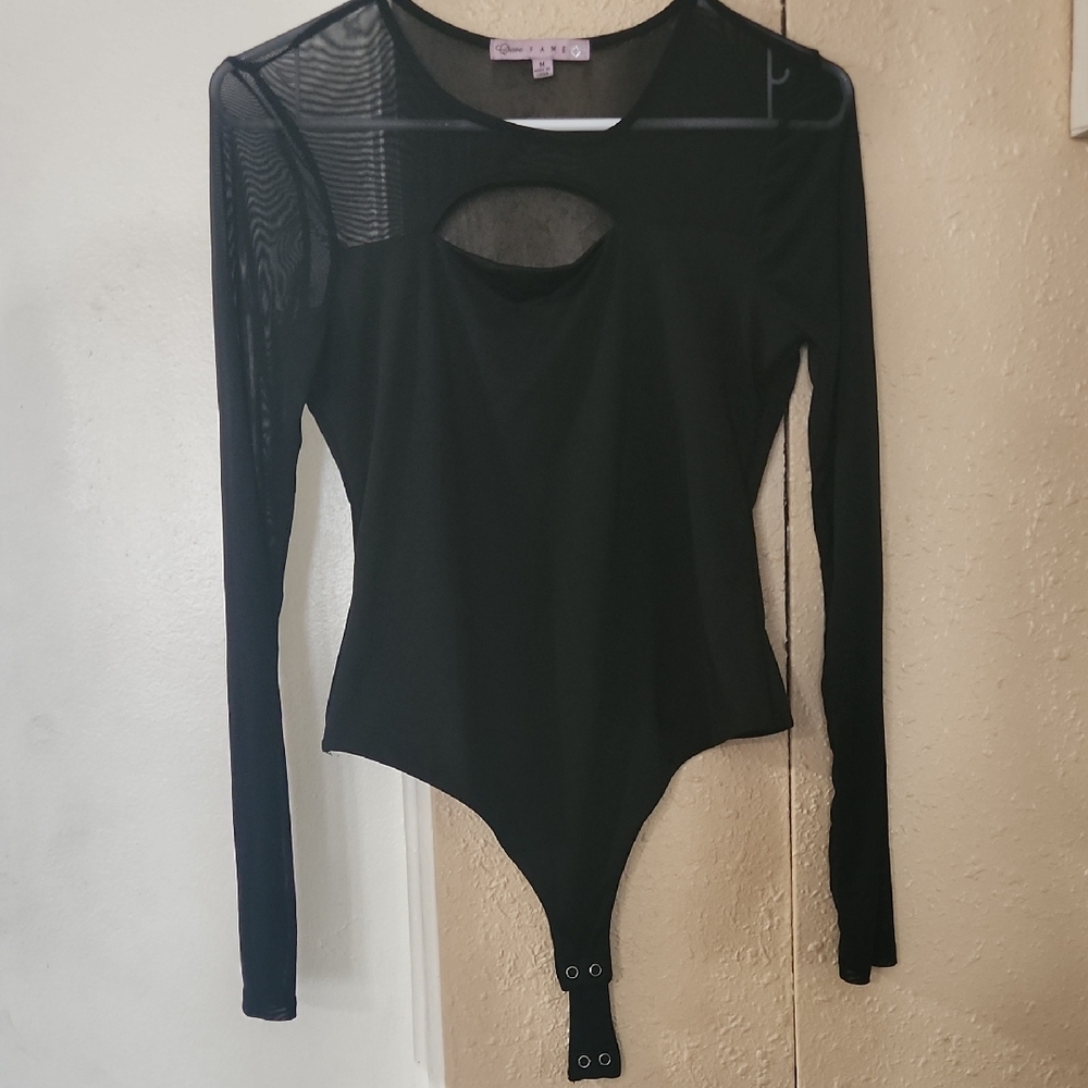 Crave Fame Black Mesh Long Sleeve Bodysuit